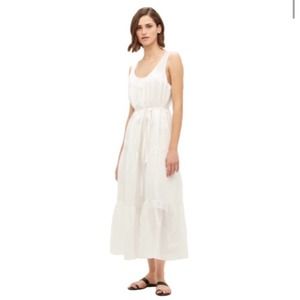 Jenni Kayne Dress Women L White Pintucked Sundress Viscose Silk Blend NWT $395